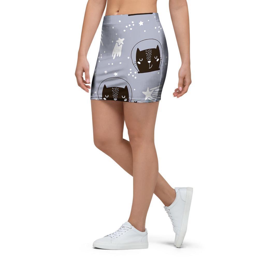 Cute Astronaut Cat Print Mini Skirt-grizzshop