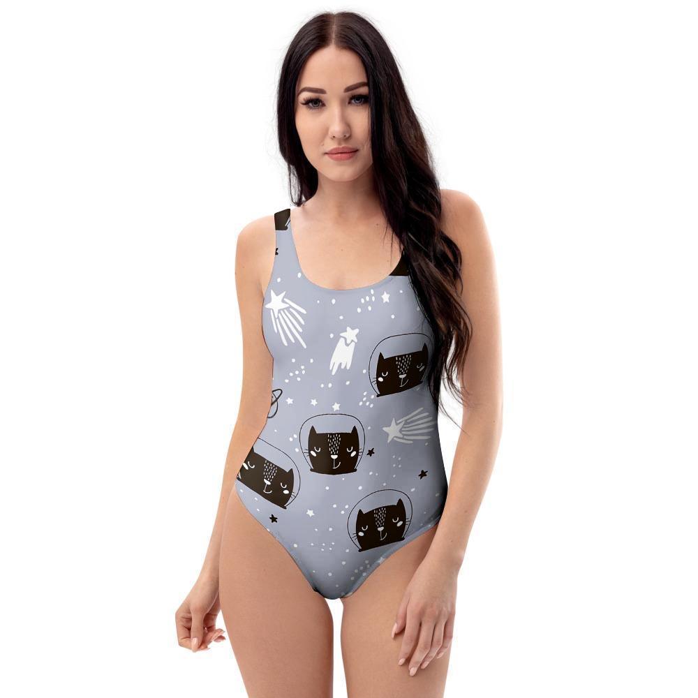 Cute Astronaut Cat Print One Piece Swimsuite-grizzshop