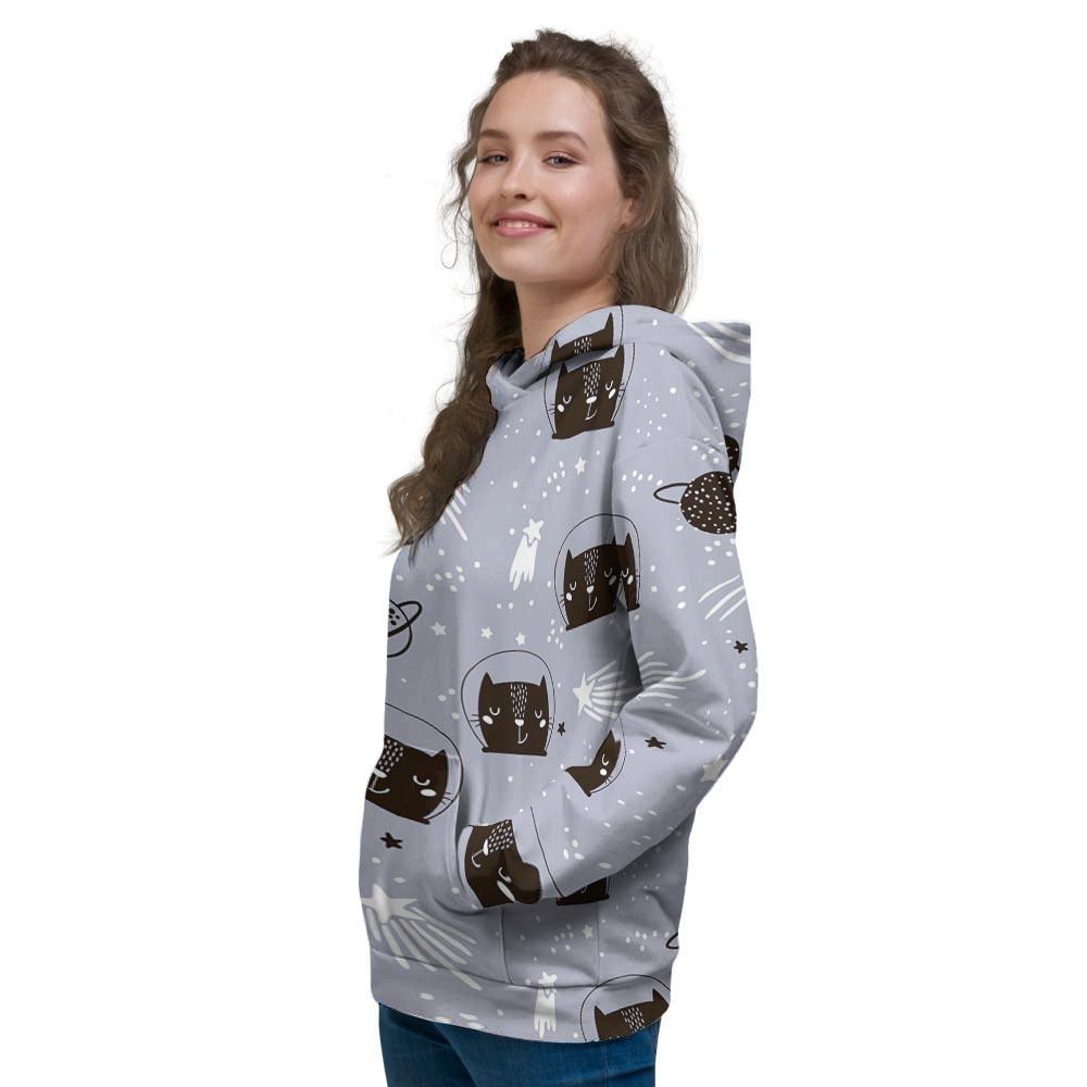 Cute Astronaut Cat Print Women's Hoodie-grizzshop