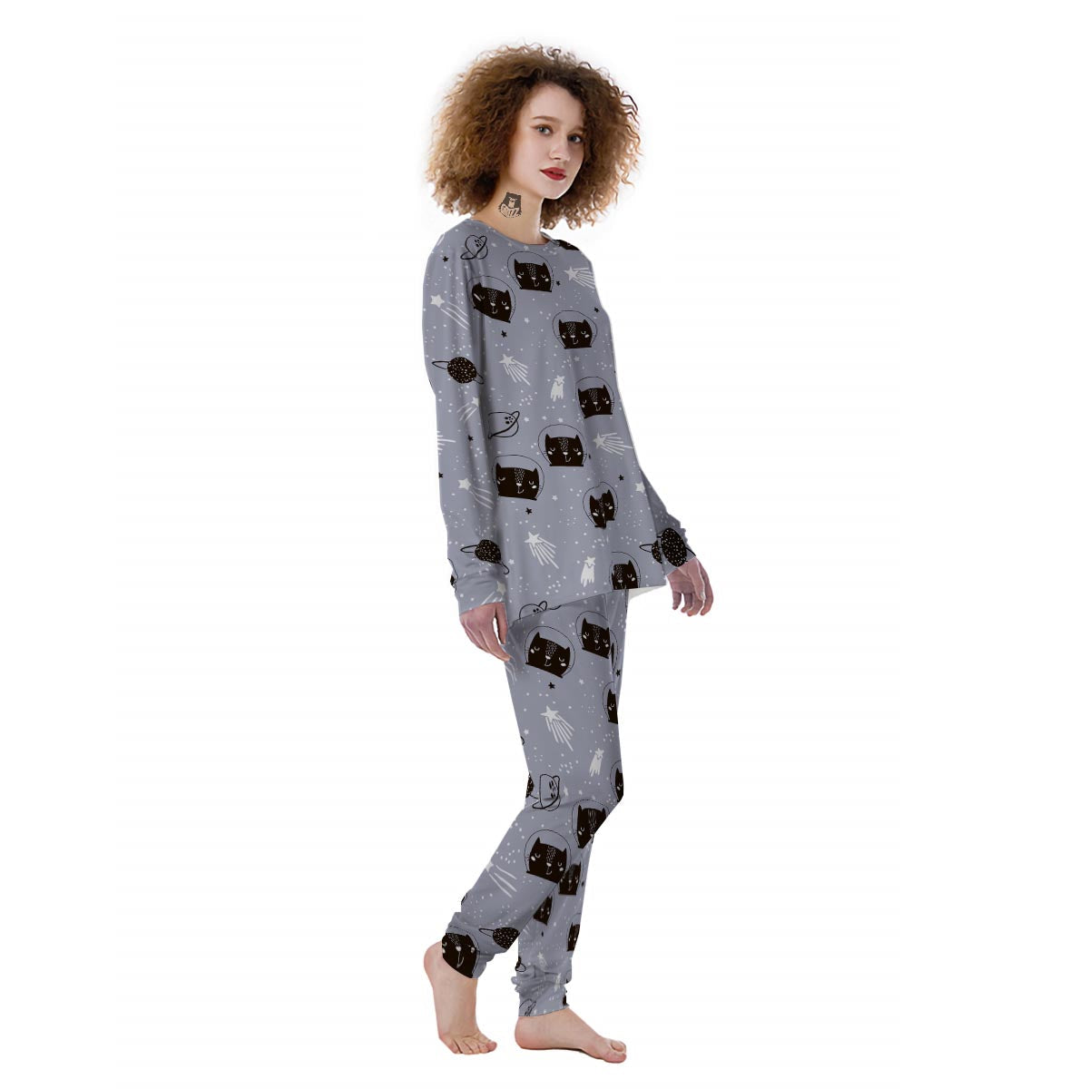 Cute Astronaut Cat Print Women's Pajamas-grizzshop