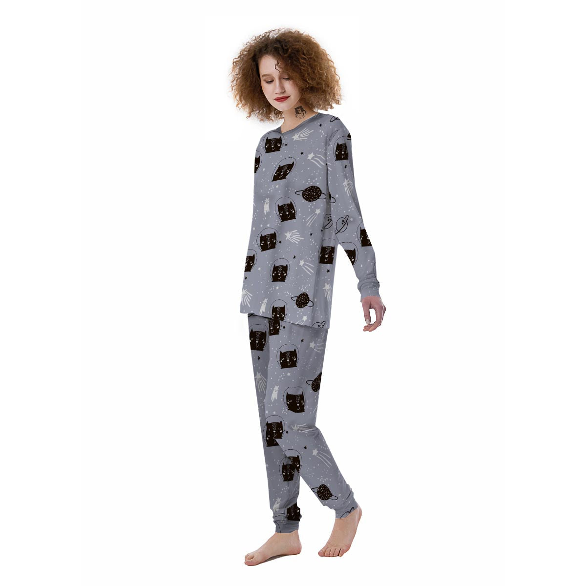 Cute Astronaut Cat Print Women's Pajamas-grizzshop