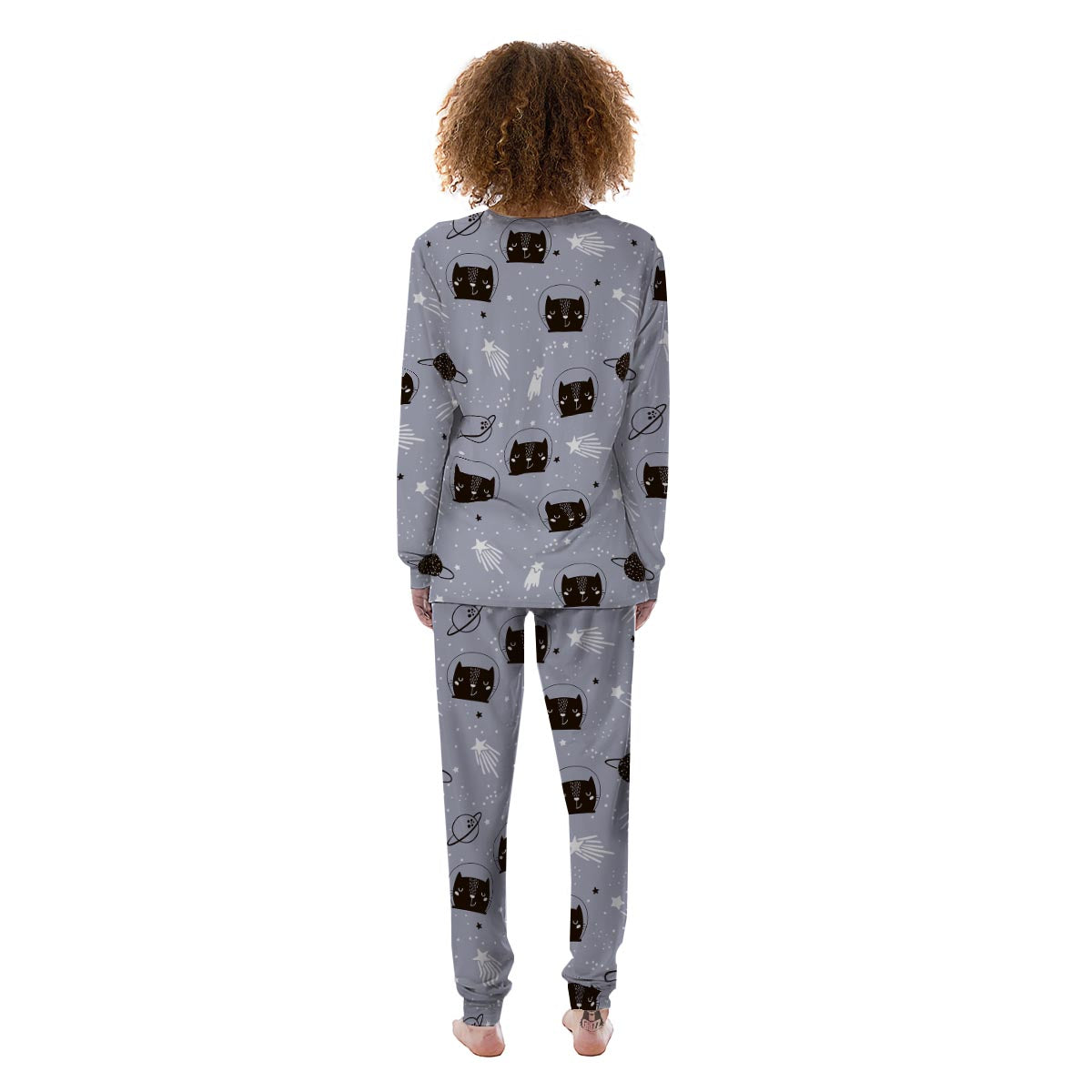 Cute Astronaut Cat Print Women's Pajamas-grizzshop