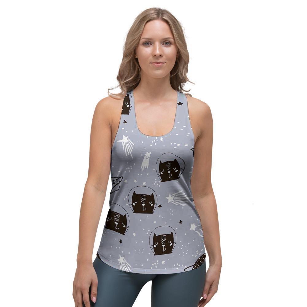 Cute Astronaut Cat Print Women's Racerback Tank Top-grizzshop
