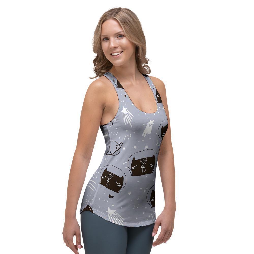 Cute Astronaut Cat Print Women's Racerback Tank Top-grizzshop