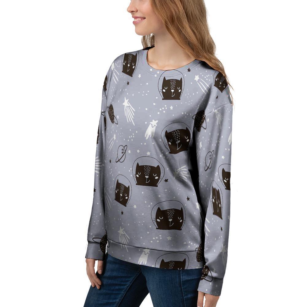 Cute Astronaut Cat Print Women's Sweatshirt-grizzshop