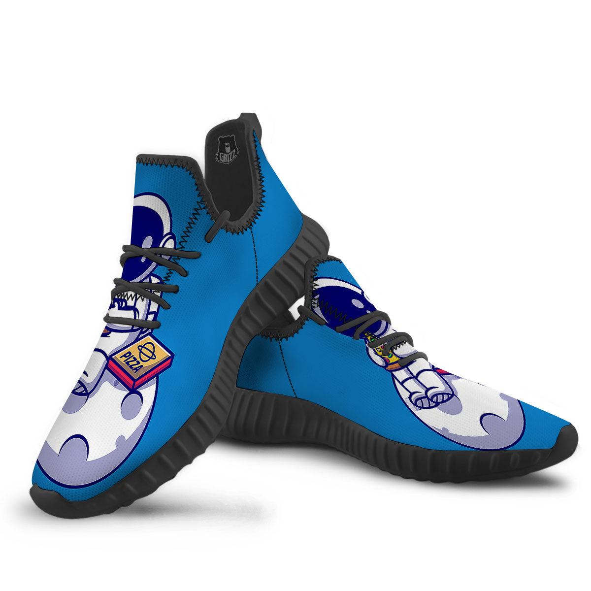 Cute Astronaut Eating Pizza Print Black Walking Shoes-grizzshop