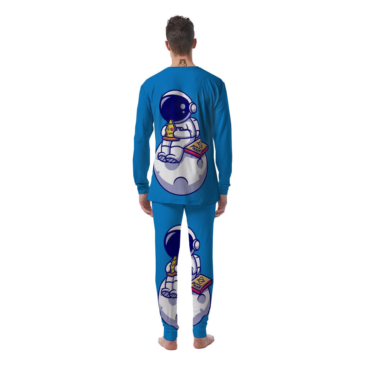 Cute Astronaut Eating Pizza Print Men's Pajamas-grizzshop