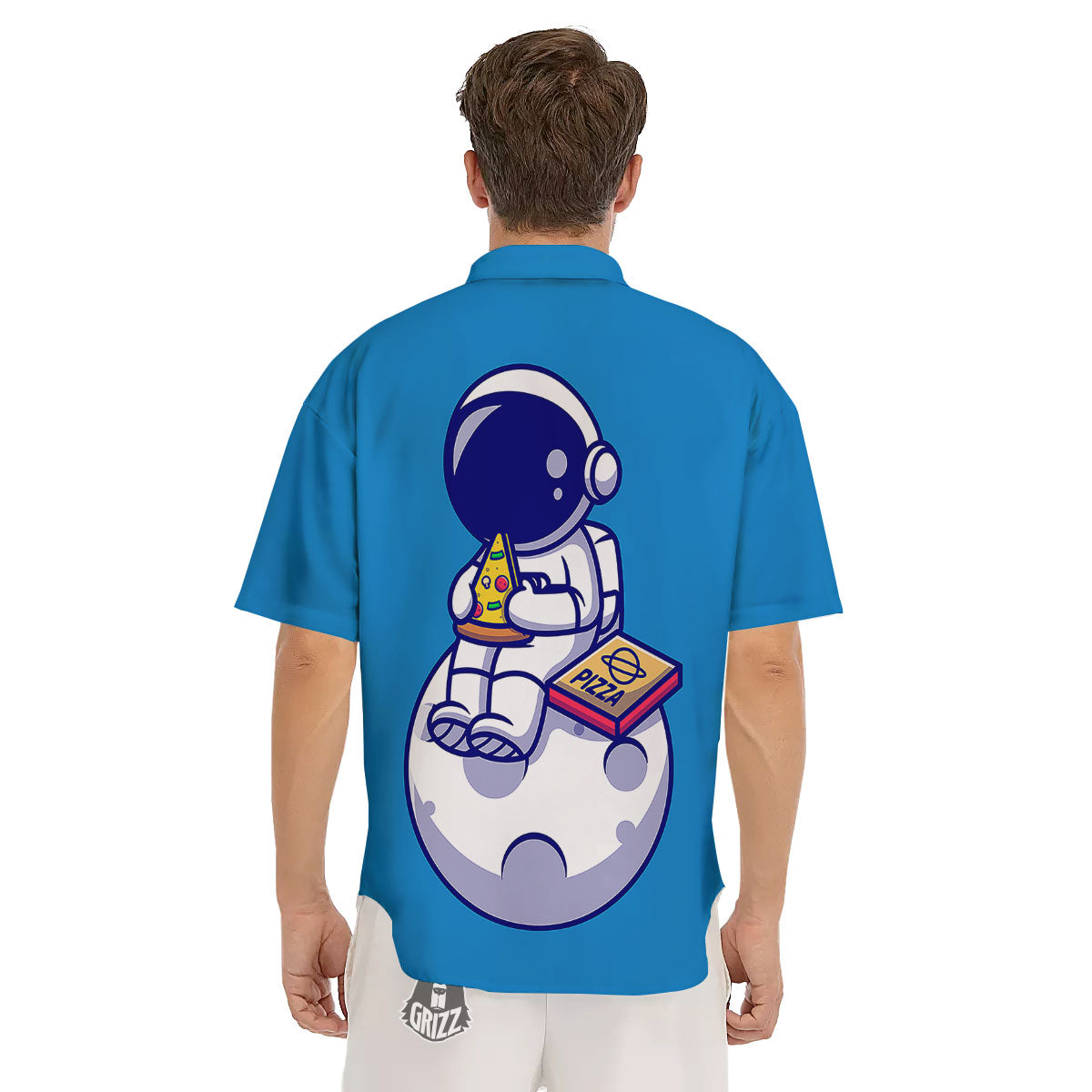 Cute Astronaut Eating Pizza Print Men's Short Sleeve Shirts-grizzshop