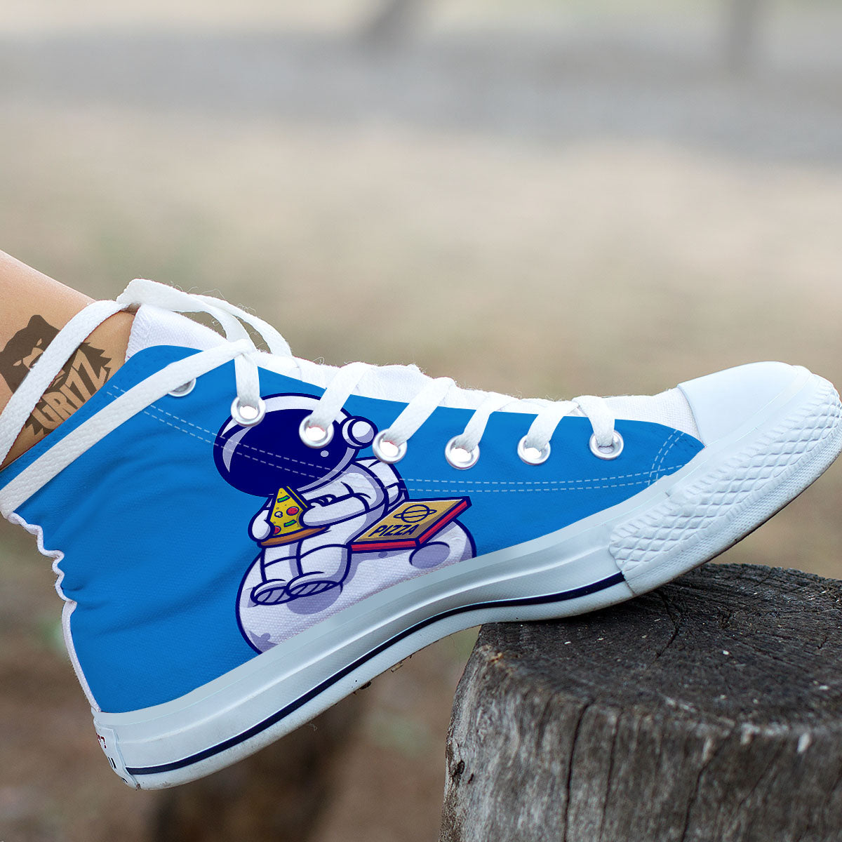 Cute Astronaut Eating Pizza Print White High Top Shoes-grizzshop