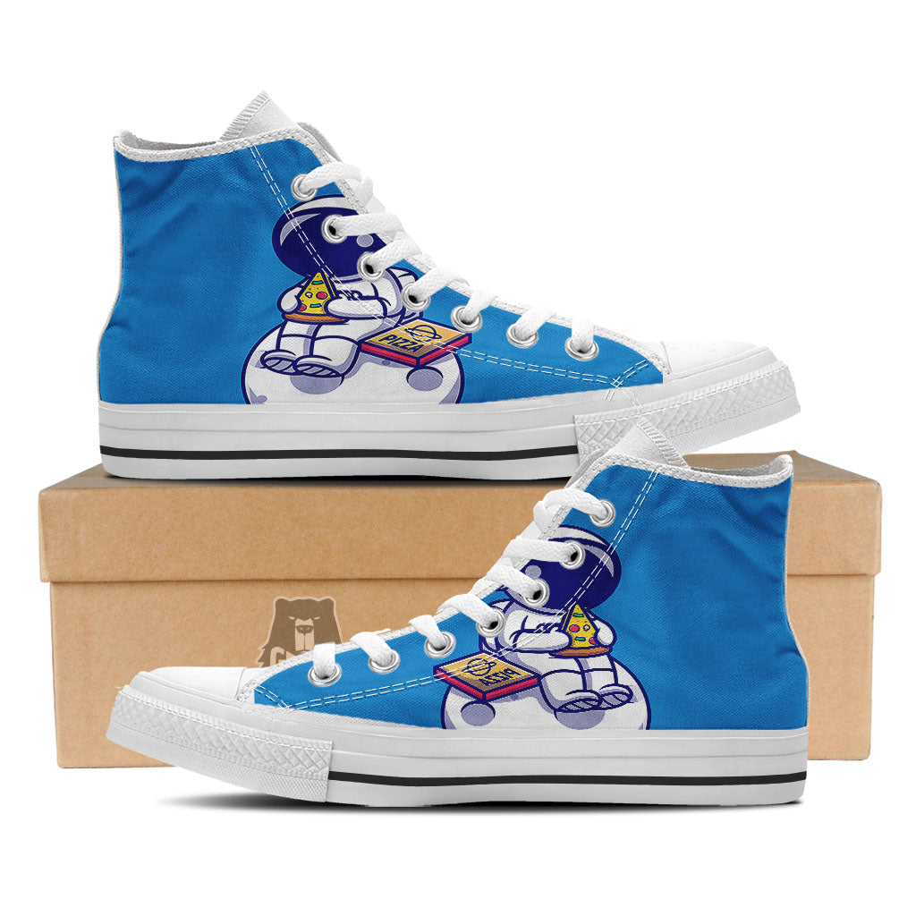 Cute Astronaut Eating Pizza Print White High Top Shoes-grizzshop