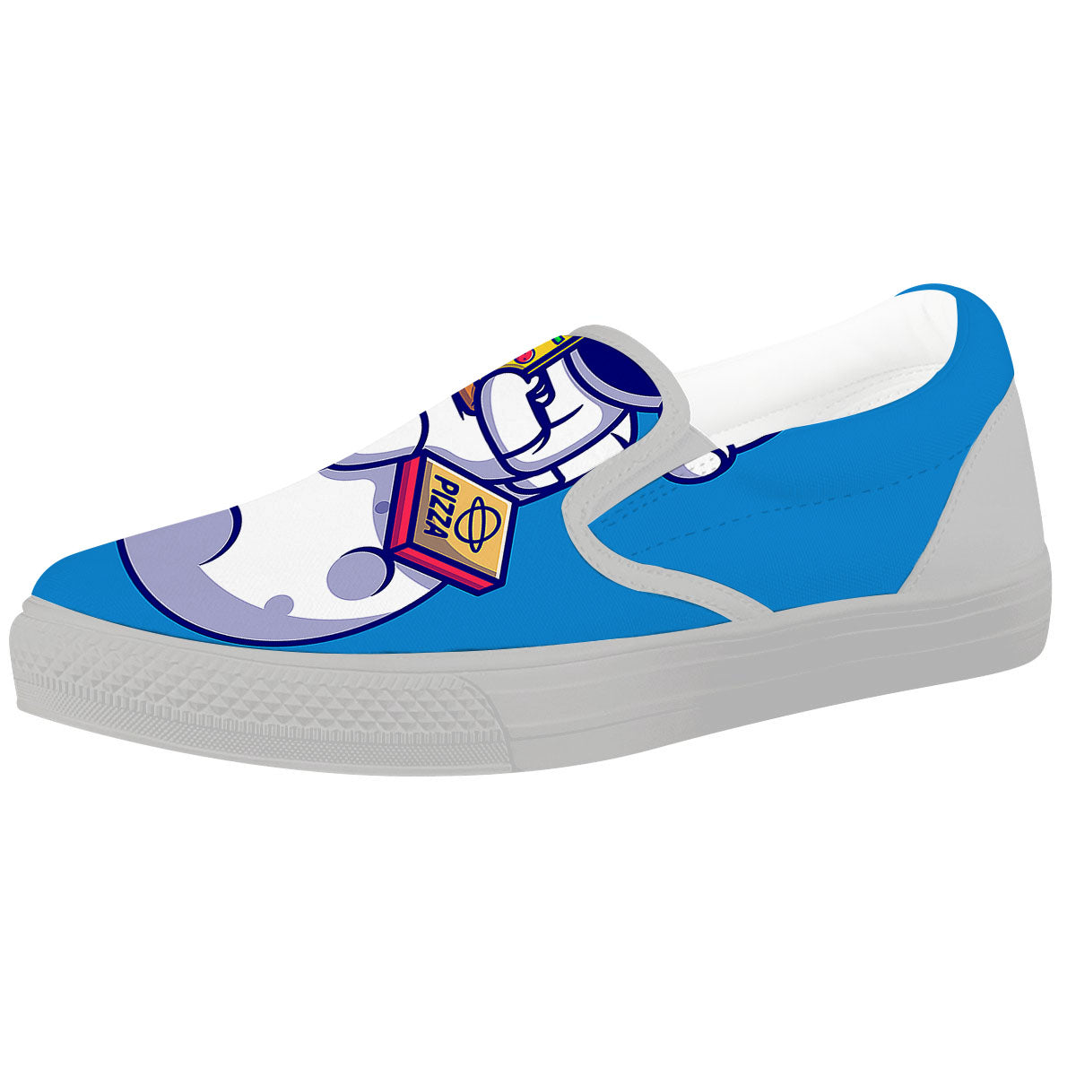 Cute Astronaut Eating Pizza Print White Slip On Shoes-grizzshop