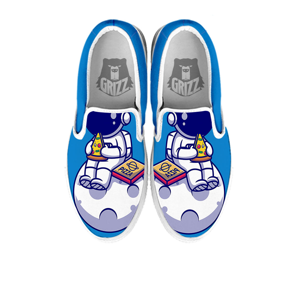 Cute Astronaut Eating Pizza Print White Slip On Shoes-grizzshop