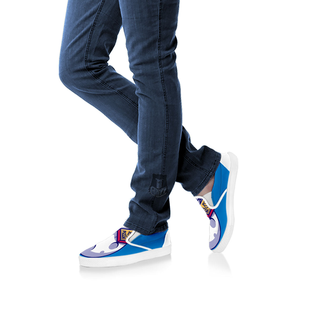 Cute Astronaut Eating Pizza Print White Slip On Shoes-grizzshop