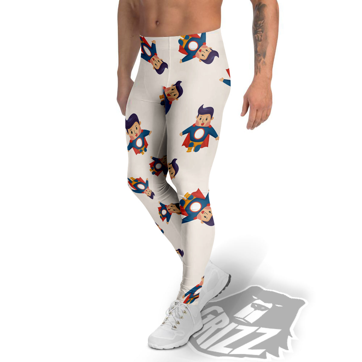 Cute Baby Hero Print Pattern Men's Leggings-grizzshop