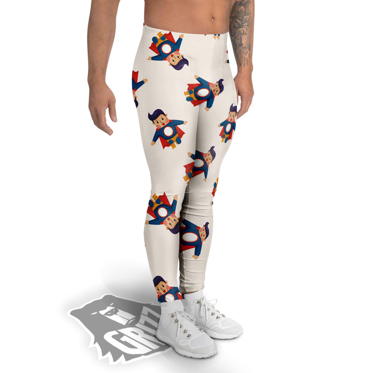 Cute Baby Hero Print Pattern Men's Leggings-grizzshop