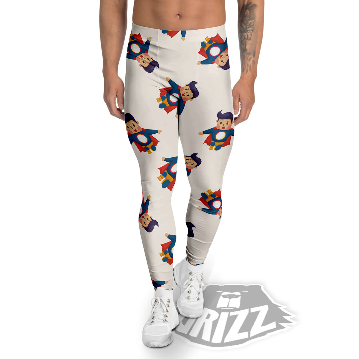 Cute Baby Hero Print Pattern Men's Leggings-grizzshop
