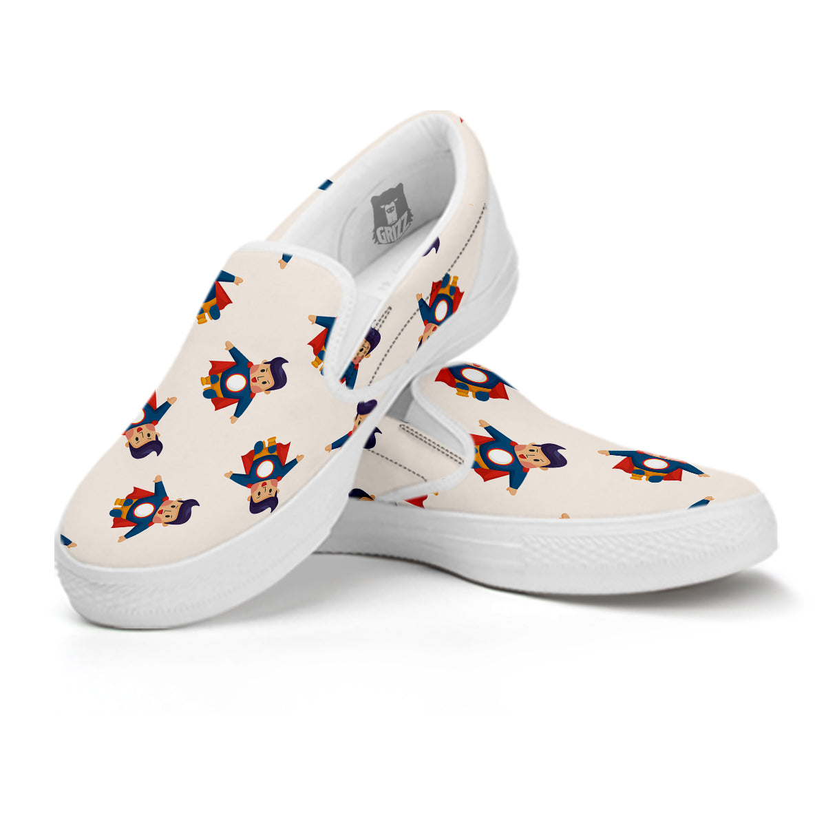 Cute Baby Hero Print Pattern White Slip On Shoes-grizzshop