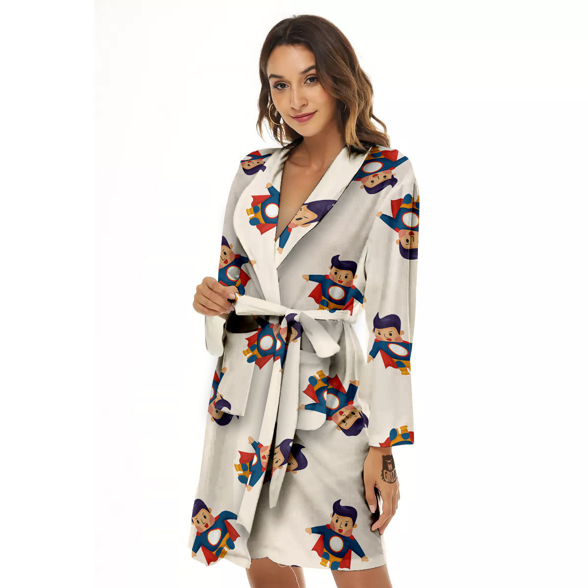 Cute Baby Hero Print Pattern Women's Robe-grizzshop