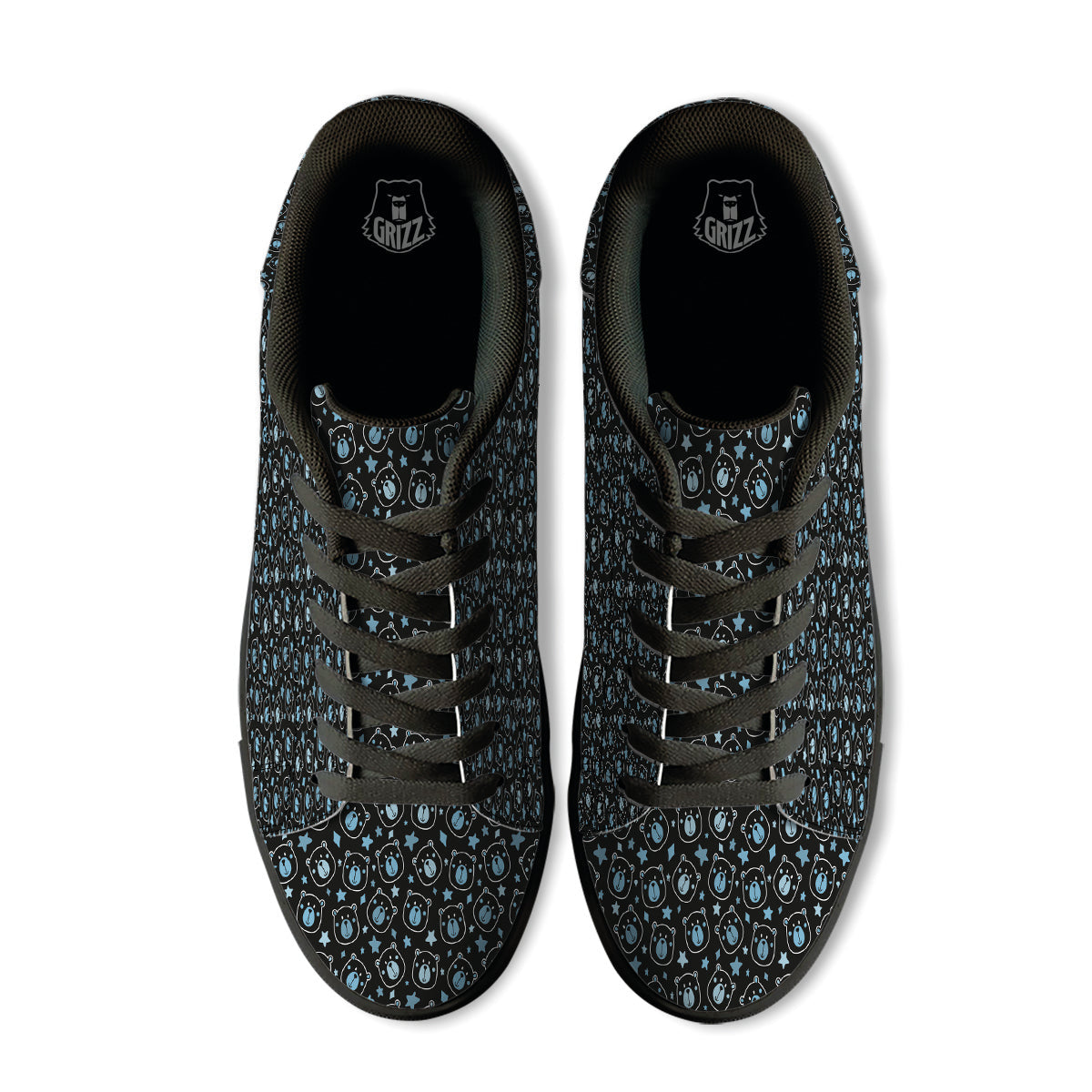 Cute Bear Black Print Pattern Black Low Top Sneakers-grizzshop