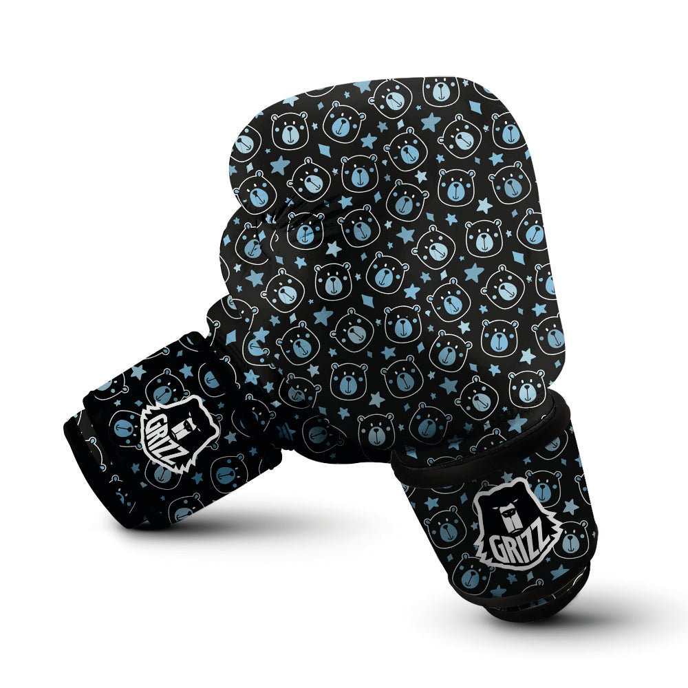 Cute Bear Black Print Pattern Boxing Gloves-grizzshop