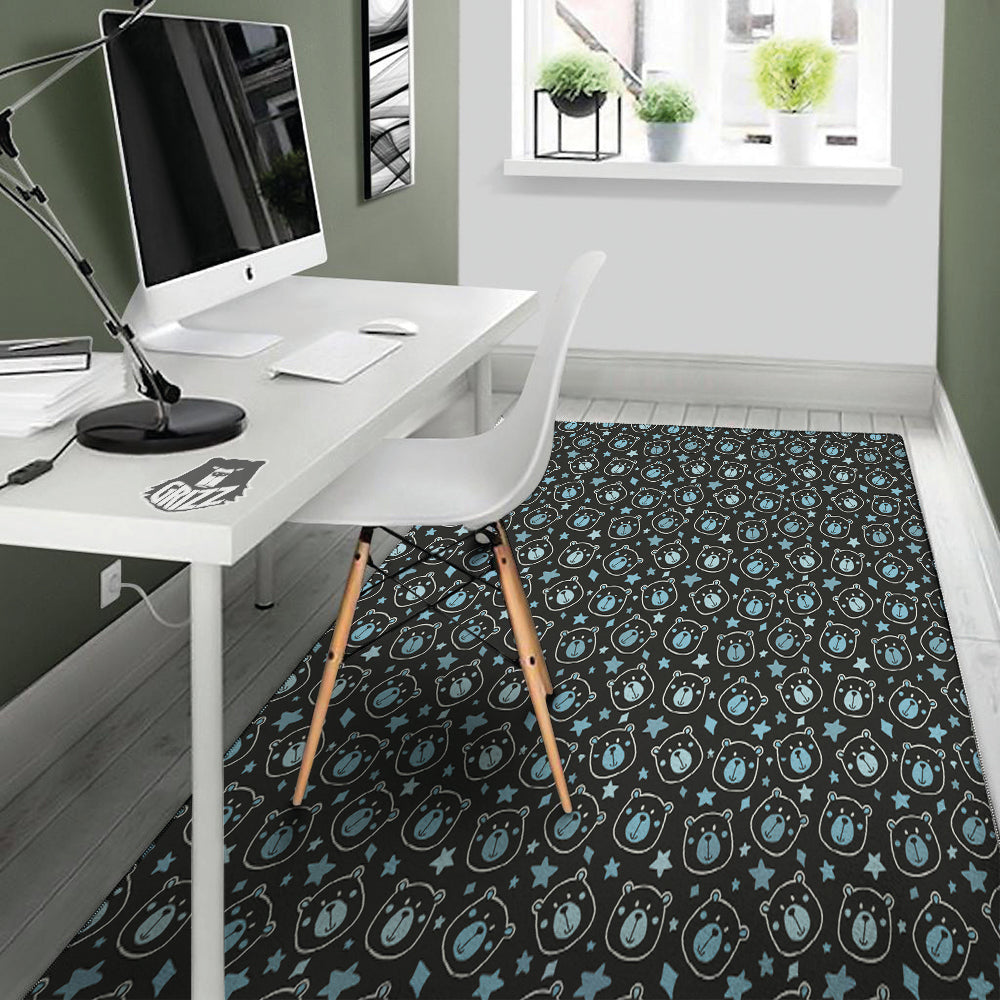 Cute Bear Black Print Pattern Floor Mat-grizzshop