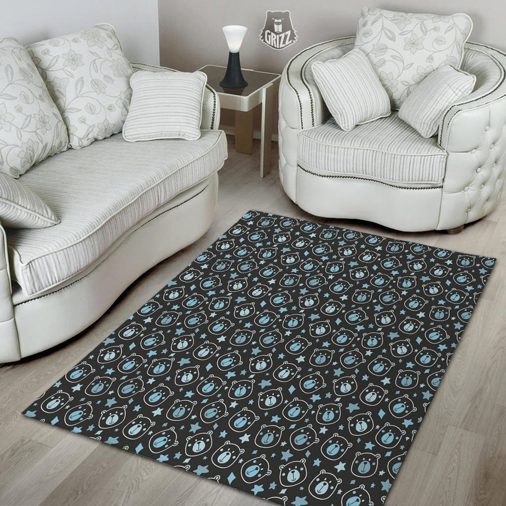 Cute Bear Black Print Pattern Floor Mat-grizzshop