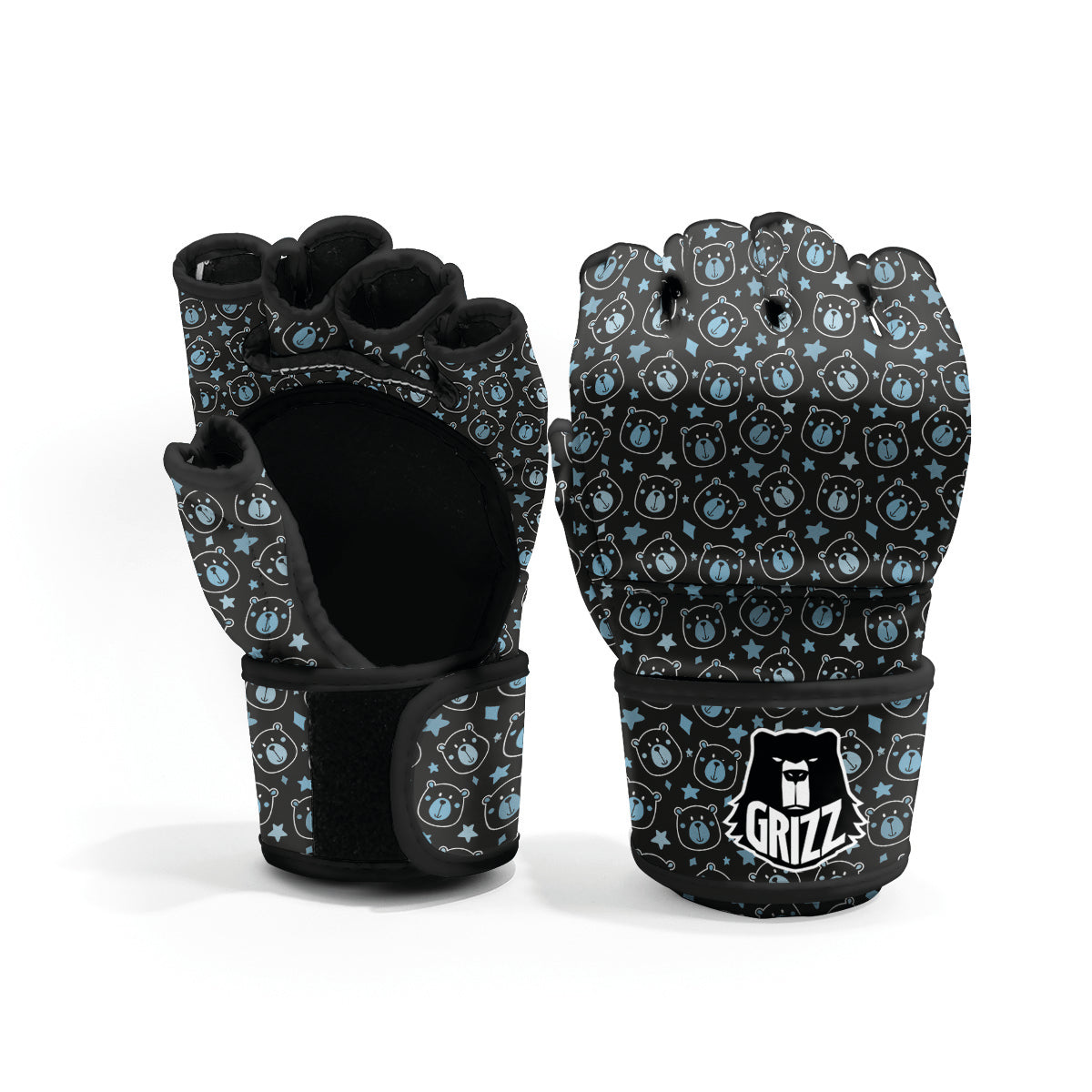 Cute Bear Black Print Pattern MMA Gloves-grizzshop