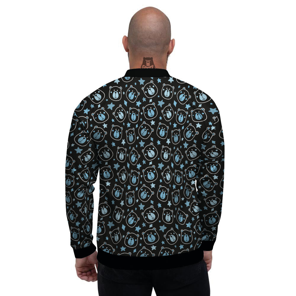 Cute Bear Black Print Pattern Men's Bomber Jacket-grizzshop