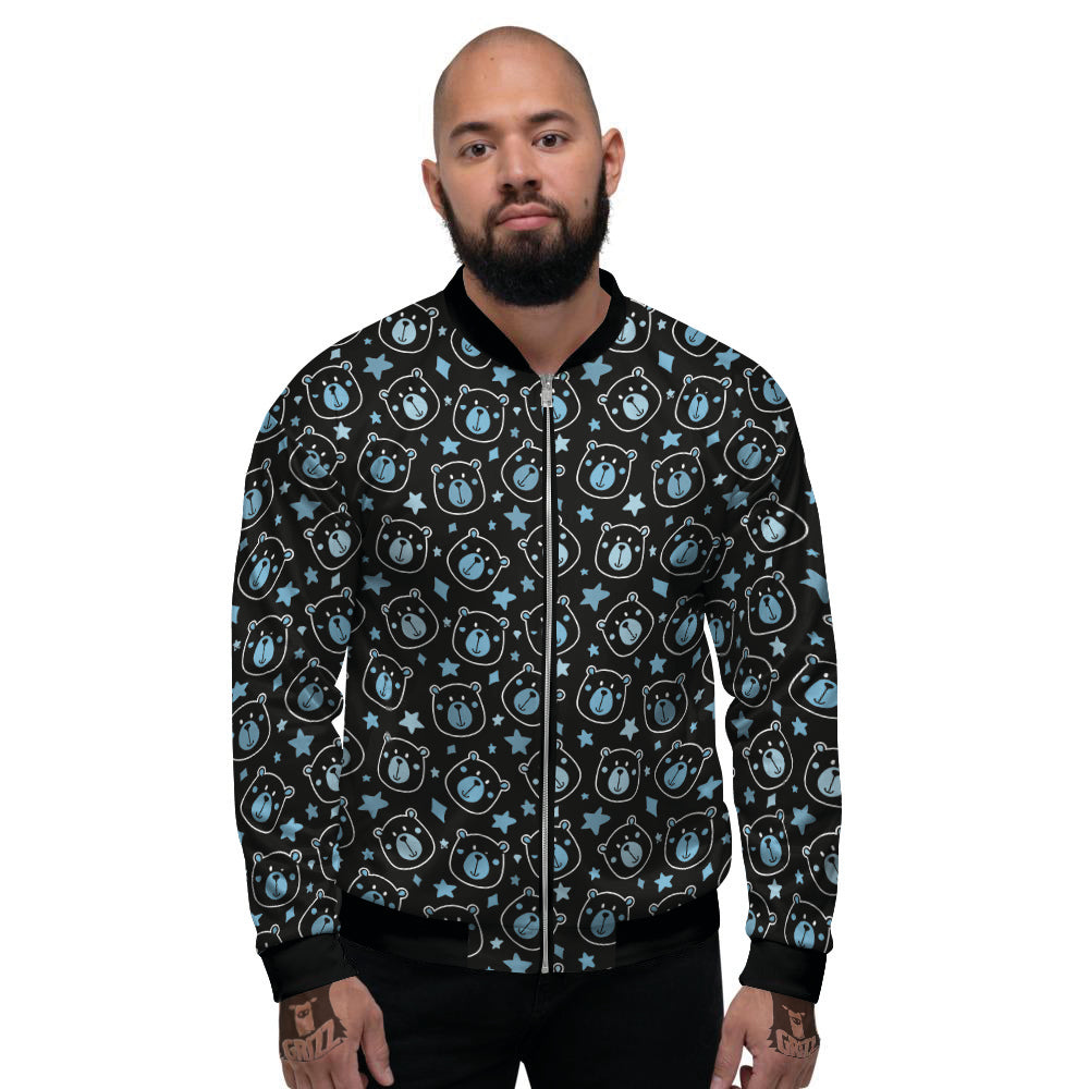 Cute Bear Black Print Pattern Men's Bomber Jacket-grizzshop