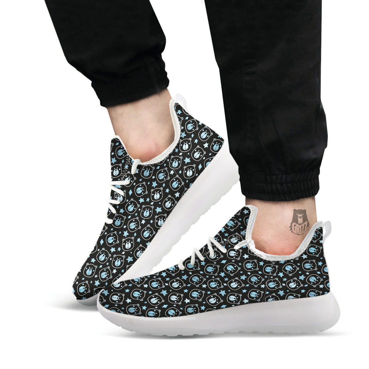 Cute Bear Black Print Pattern White Athletic Shoes-grizzshop