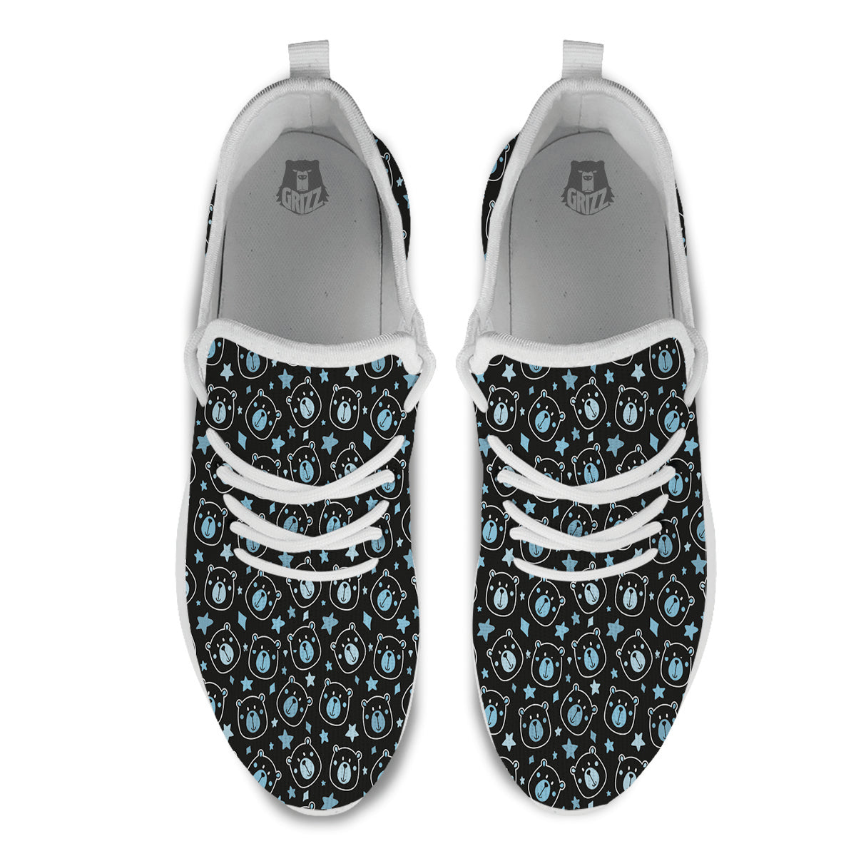 Cute Bear Black Print Pattern White Athletic Shoes-grizzshop