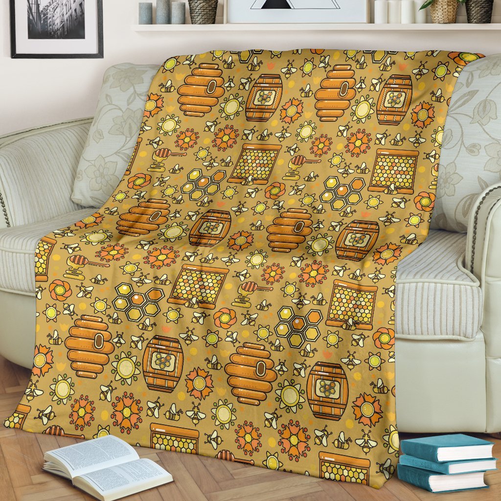 Cute Bee Honey Gifts Pattern Print Blanket-grizzshop
