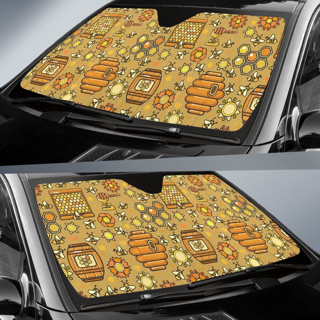 Cute Bee Honey Gifts Pattern Print Car Sun Shade-grizzshop