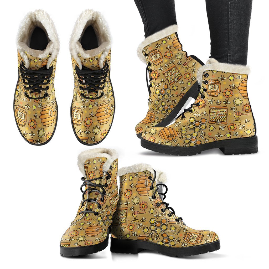 Cute Bee Honey Gifts Pattern Print Comfy Winter Boots-grizzshop