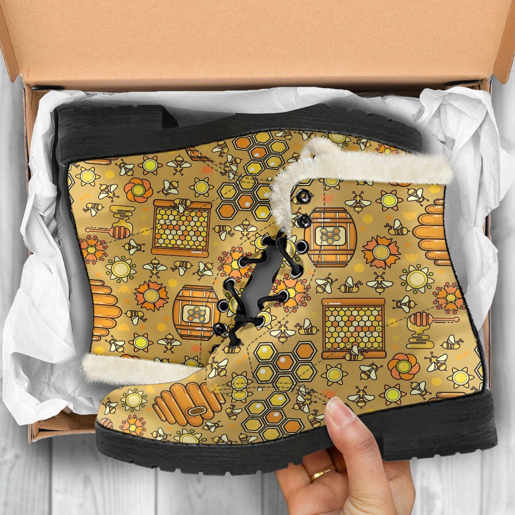 Cute Bee Honey Gifts Pattern Print Comfy Winter Boots-grizzshop