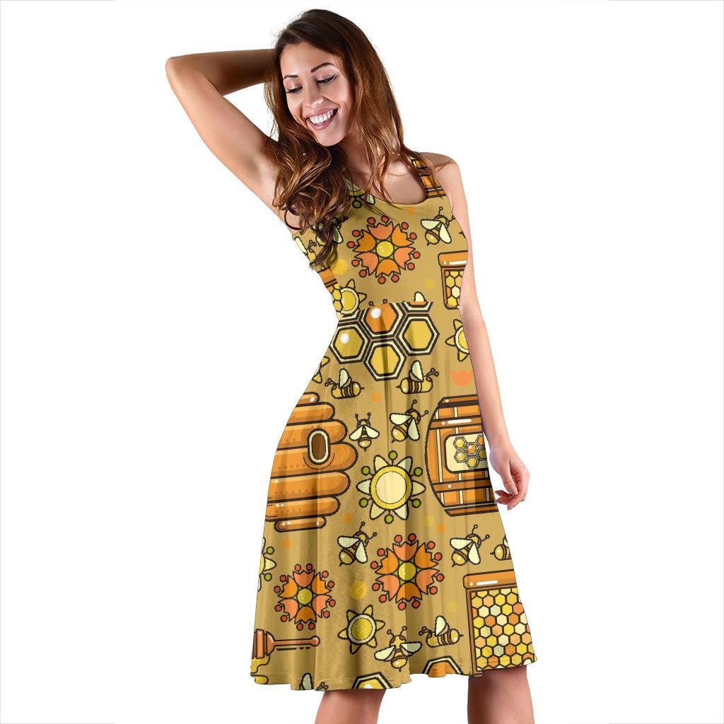 Cute Bee Honey Gifts Pattern Print Dress-grizzshop