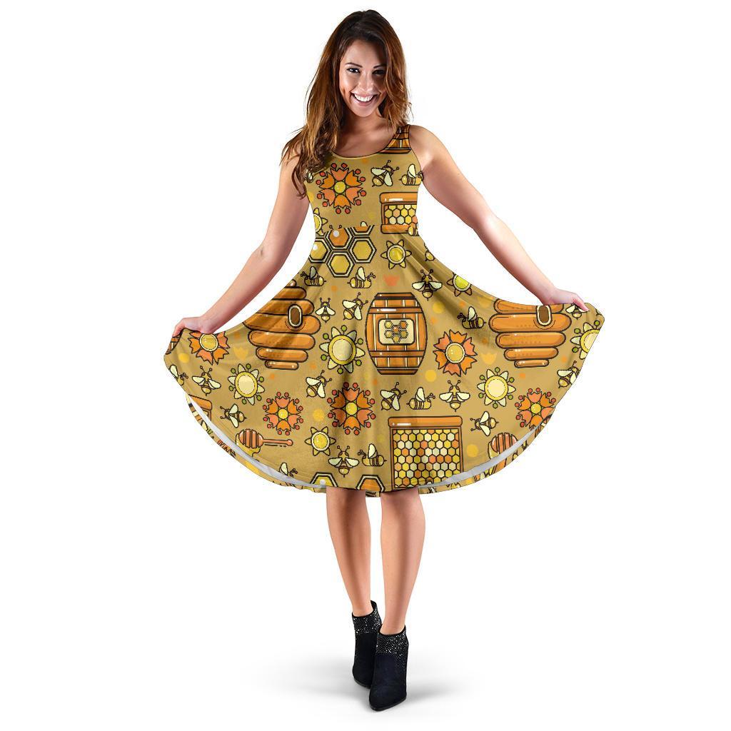 Cute Bee Honey Gifts Pattern Print Dress-grizzshop
