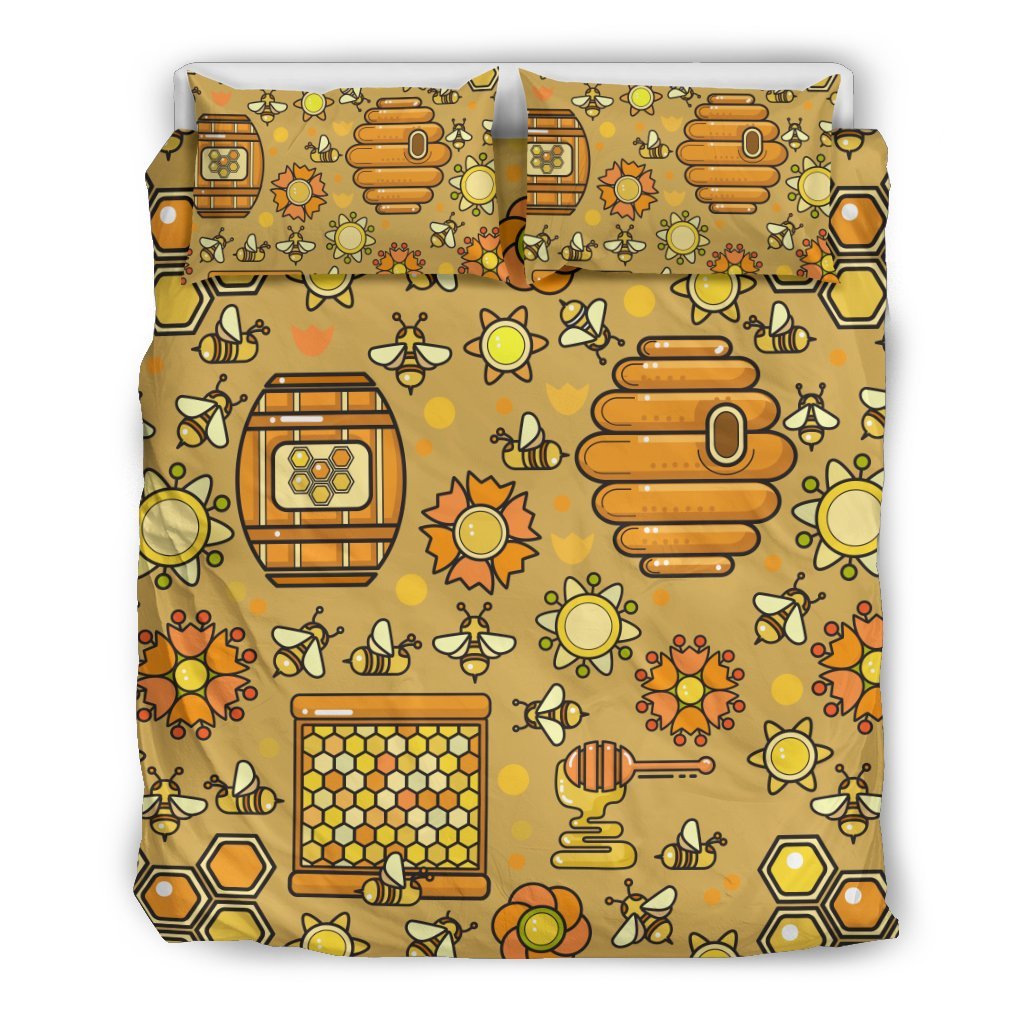 Cute Bee Honey Gifts Pattern Print Duvet Cover Bedding Set-grizzshop