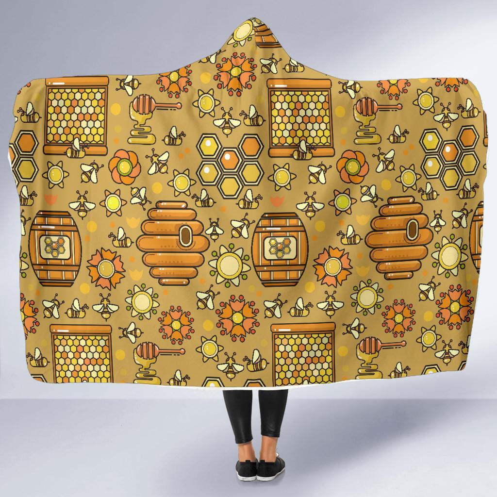 Cute Bee Honey Gifts Pattern Print Hooded Blanket-grizzshop