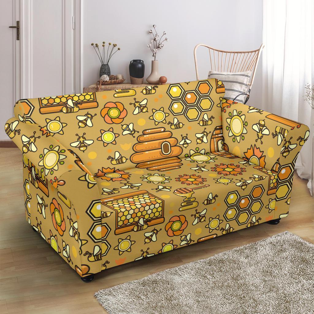 Cute Bee Honey Gifts Pattern Print Loveseat Cover-grizzshop