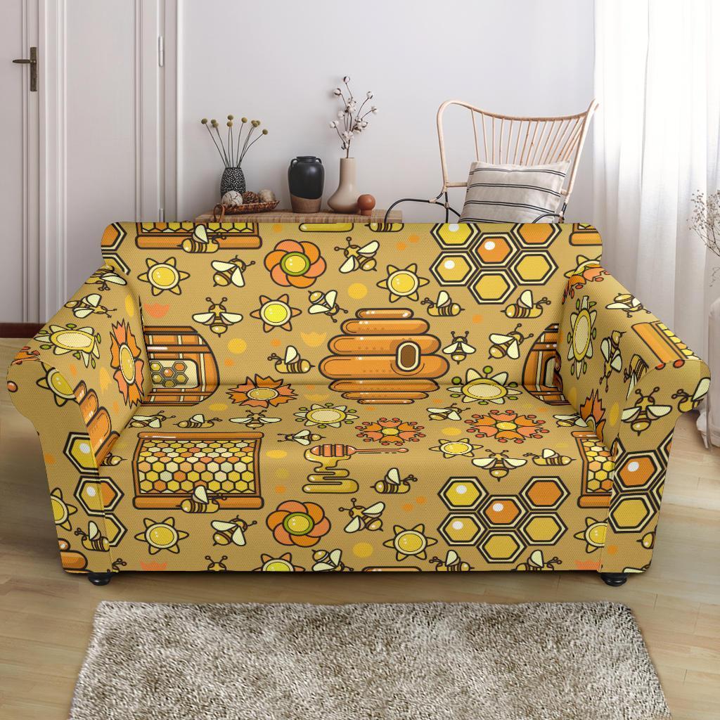 Cute Bee Honey Gifts Pattern Print Loveseat Cover-grizzshop