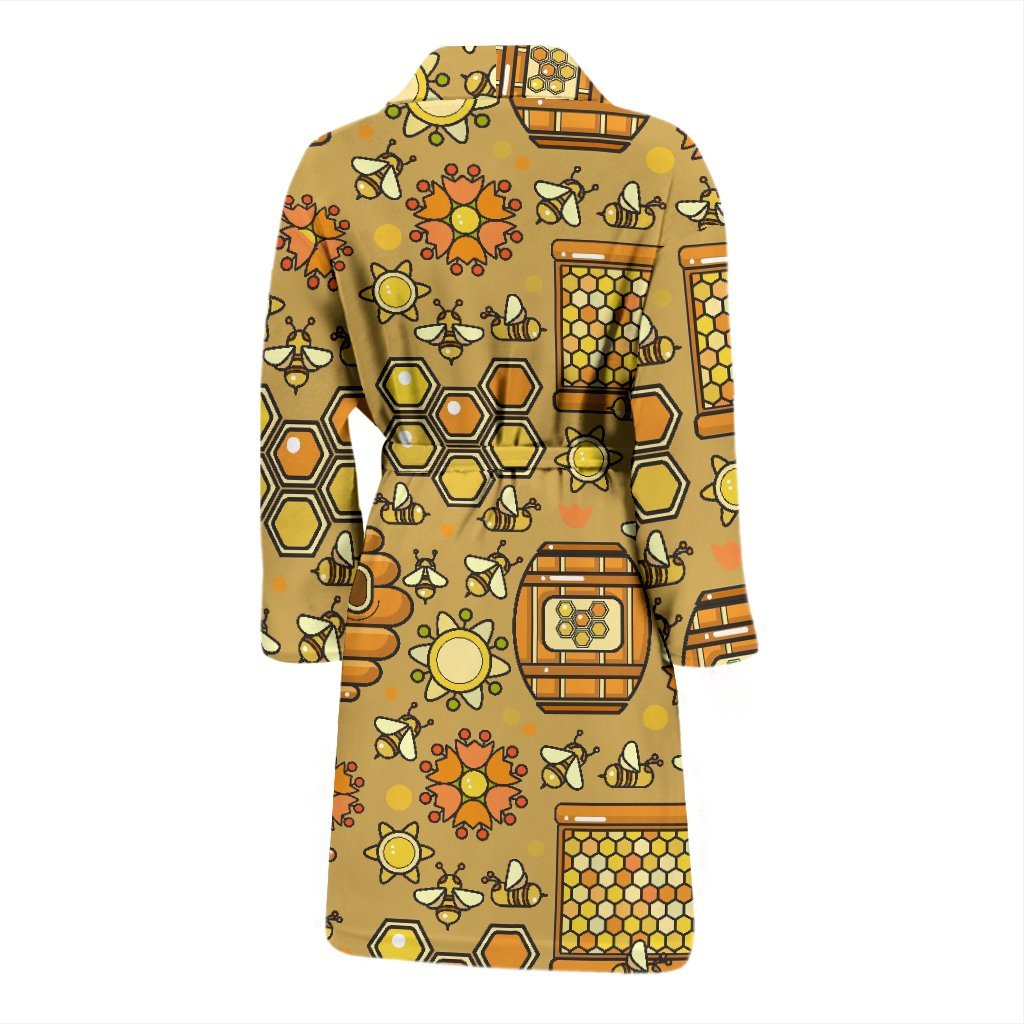 Cute Bee Honey Gifts Pattern Print Men Long Robe-grizzshop