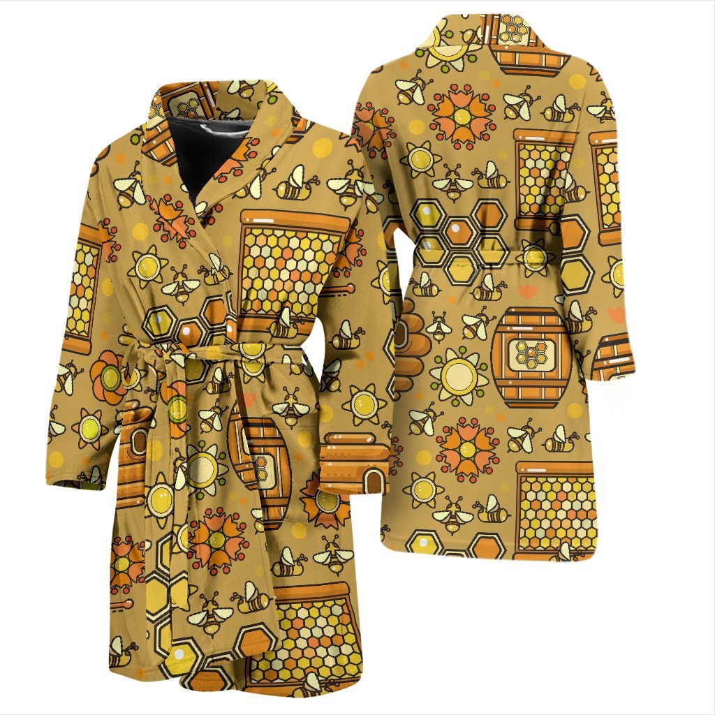 Cute Bee Honey Gifts Pattern Print Men Long Robe-grizzshop