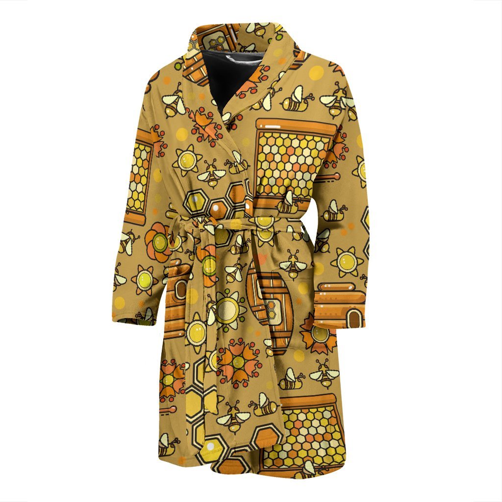 Cute Bee Honey Gifts Pattern Print Men Long Robe-grizzshop