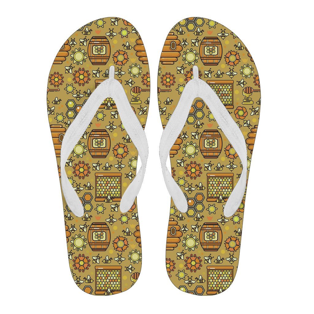 Cute Bee Honey Gifts Pattern Print Men & Women Flip Flops-grizzshop