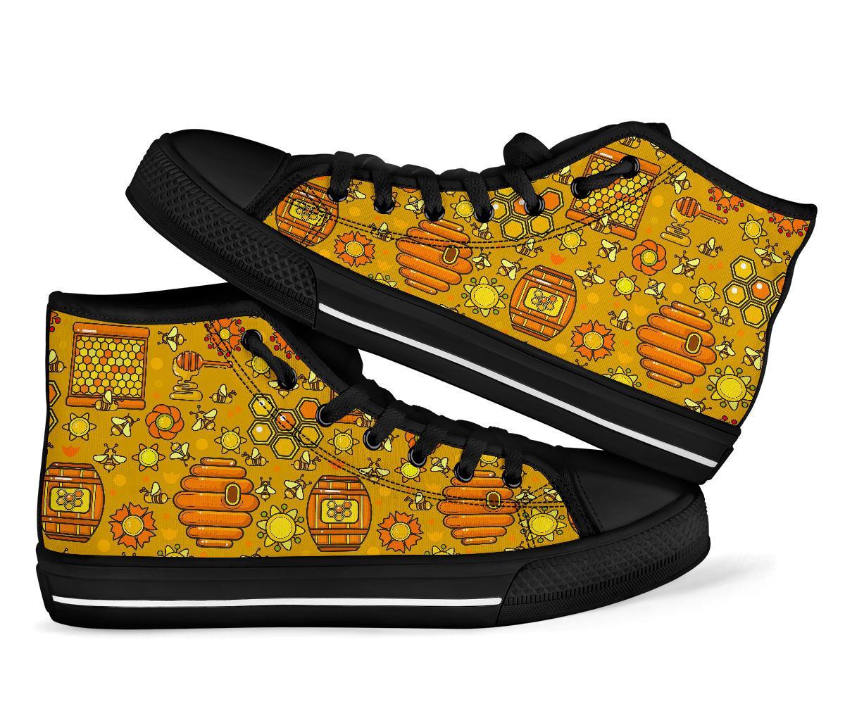 Cute Bee Honey Gifts Pattern Print Men Women's High Top Shoes-grizzshop