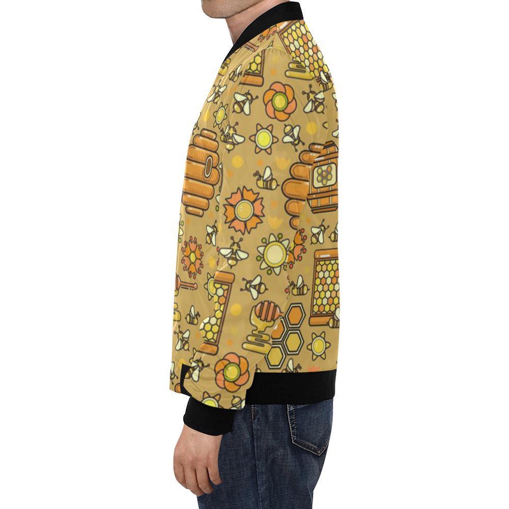 Cute Bee Honey Gifts Pattern Print Men's Bomber Jacket-grizzshop