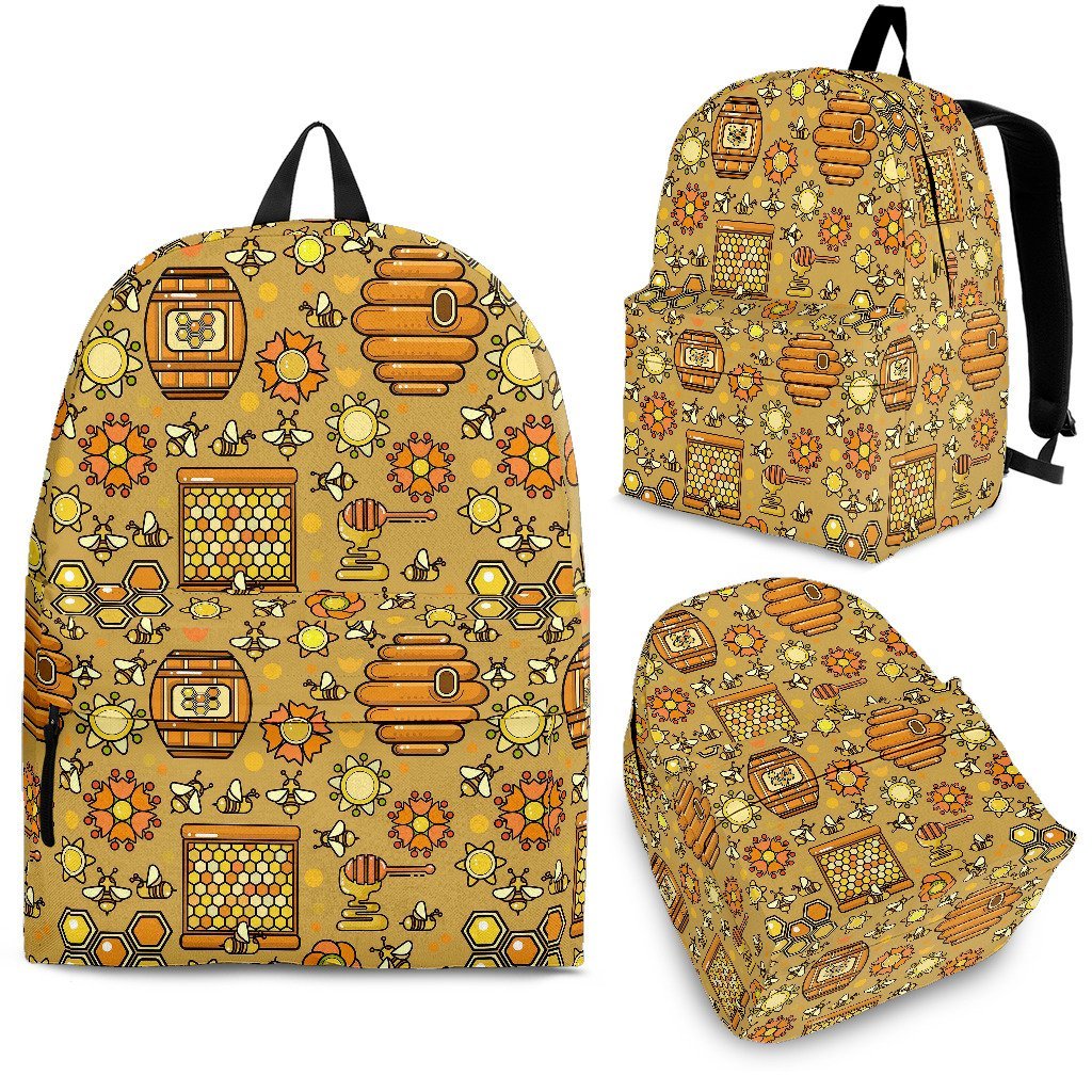 Cute Bee Honey Gifts Pattern Print Premium Backpack-grizzshop