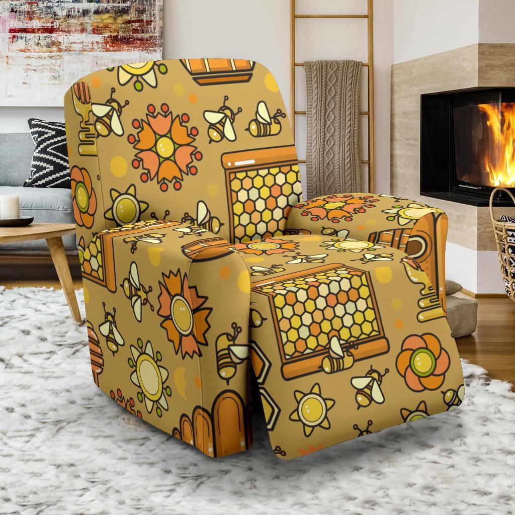 Cute Bee Honey Gifts Pattern Print Recliner Cover-grizzshop