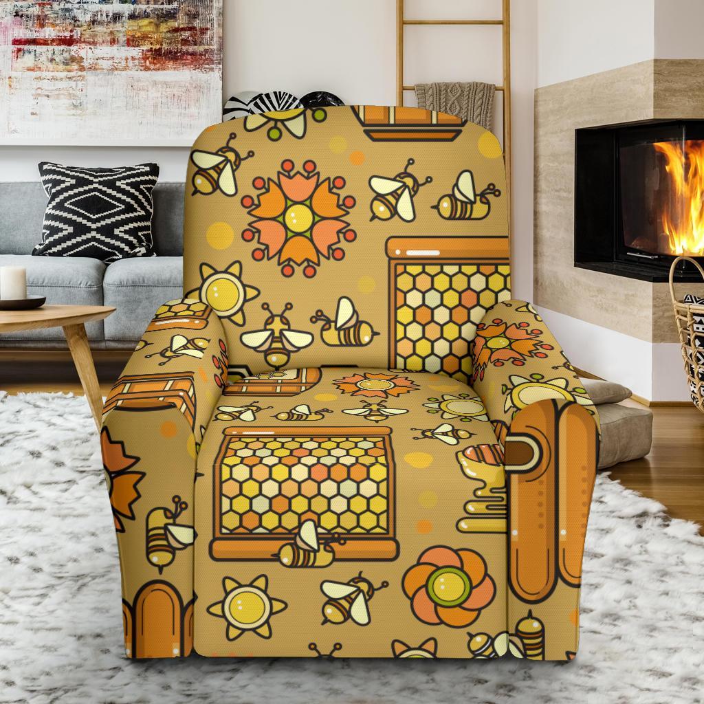 Cute Bee Honey Gifts Pattern Print Recliner Cover-grizzshop